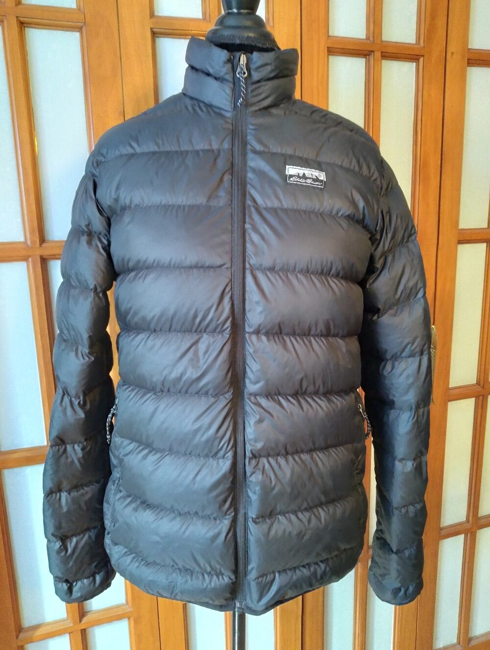 Mens Size Small Black Eddie Bauer Down Puffer Jacket Coat Lightweight